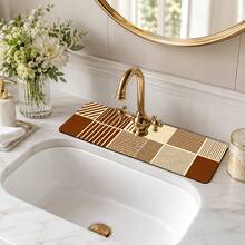 1pc Plaid Pattern Non-Slip Diatomaceous Earth Faucet Drain Mat, Quick-Drying Absorbent Sink Splash Guard, Rubber Base, Suitable For Kitchen/Bathroom Faucet - Multicolor - View 3