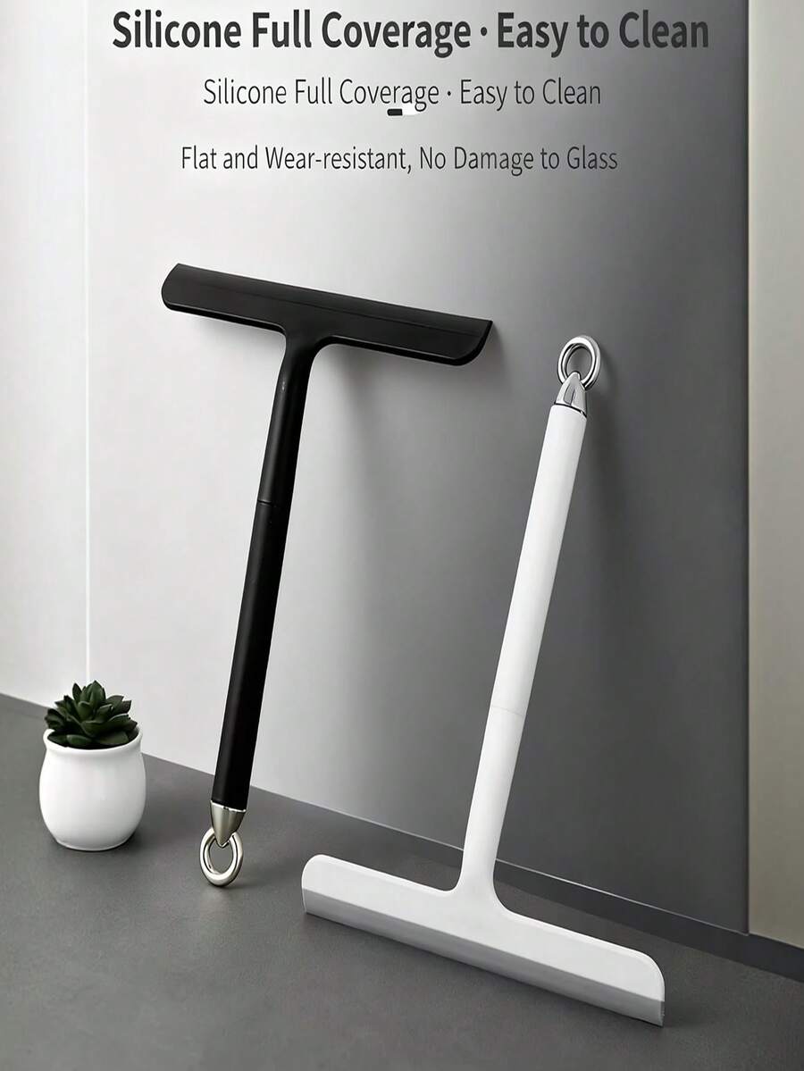 1pc Glass Surface Cleaner, Powerful Scraper With Durable Plastic And Silicone Structure, Ergonomic Handle For Easy Cleaning, With Hook For Hanging Storage And Space Saving, Suitable For Bathroom, Shower, Kitchen, Mirror, Tile, Countertop, Floor Cleaning, For Home, Office, Rental Apartment, School Cleaning Tool - Multicolor - View 1