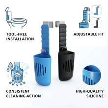 Hanging Toilet Tank Cleaning Tablet Holder, Silicone‑Metal Hook Toilet Bleach Tablet Caddy, Prevent Residue Buildup, Adjustable Bathroom Toilet Tank Cleaner Accessory - Blue Metal Hook - View 2