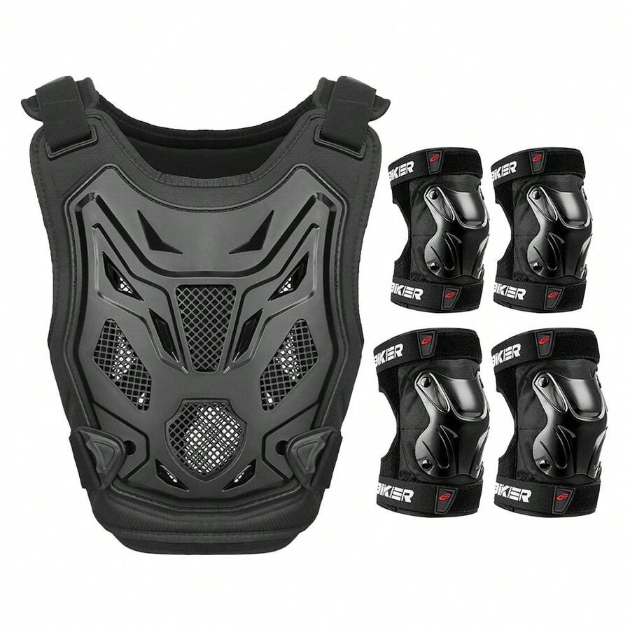 1 Piece Of Black Motorcycle Armored Rider Knee And Elbow Pads For Off-Road Cycling Chest And Back Protection Fall And Collision Prevention Outdoor Sports Protection Equipment Essential Rider Gift For Men And Women Riding - Multicolor - View 1