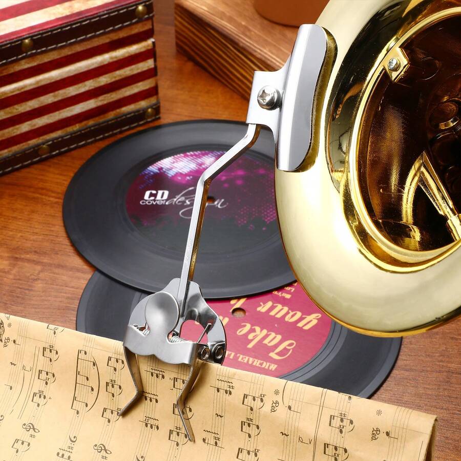 Trumpet Trombone Sheet Music Clip Trumpeter Lyre Sheet Music Clamp-On Holder (Silver) - Silver - View 1