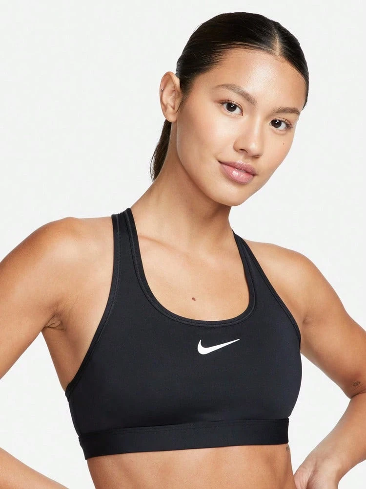 Nike Swoosh 女款中強度支撐快乾加墊運動內衣,網球運動員風格 DX6822-010 - 黑色 - 查看 1
