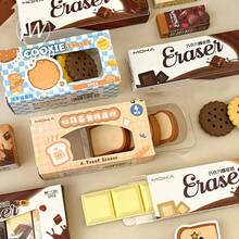 Cartoon Realistic Chocolate Cookie Toast Shaped Eraser Set Creative DIY Diary Notebook Student Stationery - A - View 1