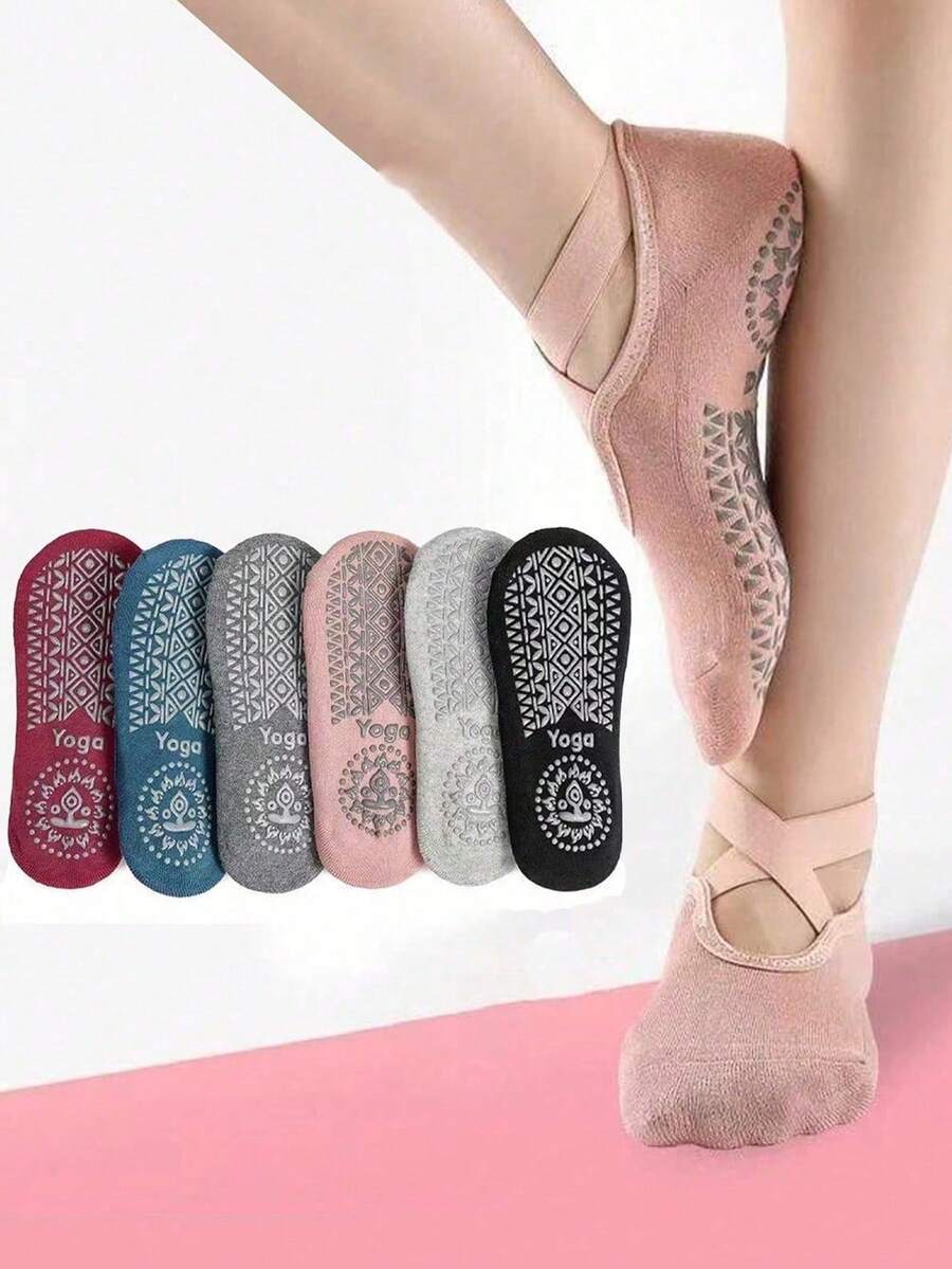 1/6 Pasang Kaos Kaki Yoga Warna Polos Acak untuk Wanita, Cocok untuk Pilates, Aerobik, Pakaian Rumahan, Kaos Kaki Hadiah - MultiWarna - View 1