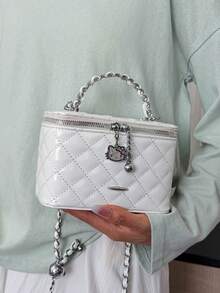 BEIKAMU 1pc Niche Design Rhombus Pattern Handheld Box Bag, New Season Lipstick Coin Purse, Elegant Chain Shoulder Crossbody Bag - White - View 8