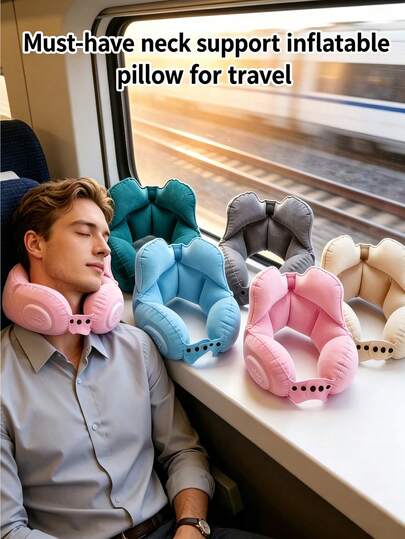 Compressible Inflatable Neck Pillow, Travel Portable Cervical Support Pillow, Compressible Air Neck Pillow, Travel Neck Pillow, Napping Pillow