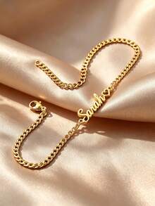 [ZzAi]Tobillera de playa de verano con texto personalizado, regalo de amor de acero inoxidable personalizado - A - Ver 4