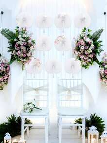 25 White Round Folding Paper Fans For Wedding Ceremony Decoration, White Round Folding Paper Fans For Wedding And Travel, Valentine's Day Paper Fans, White Bulk Folding Handheld Fans For Wedding Decoration, Round Accordion Fans With Plastic Handles For Wedding, Birthday, Guest Party Gifts, DIY Round Folding Paper Fans For Wedding, Plastic Handheld Pocket Paper Fans, White Paper Fans For Party Decoration - White - View 7