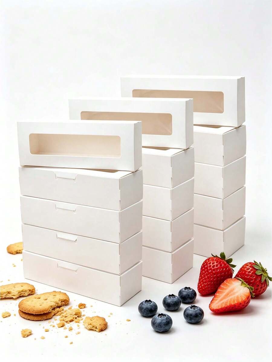 10pcs/20pcs Rectangular Window Macaron Box, Bread Box, Dessert, Donut, Chocolate, Candy Packaging Box, Transparent Window Kraft Paper Cookie, Snowflake Crisp, Nougat, Pastry Gift Packaging Box - View 1