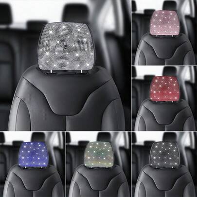 2pcs Shiny Rhinestone Car Headrest Covers, Sparkling Crystal Diamond Car Seat Headrest Protector, Universal Car Interior Decoration Accessories