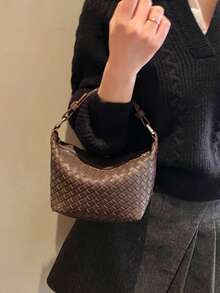 Super Popular Woven Handbag For Women 2026 New Style Large Capacity Internet Celebrity Shoulder Bag Versatile Crossbody Bag - Coffee - View 3