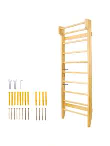 Gymnastics Wood Stall Bar Multi-Use Swedish Ladder- Wall Mounted Pull Up Bar-Physical Therapy For Stretching And Various Exercises Indoor Home Gym Workout Yoga - as Pic - View 2