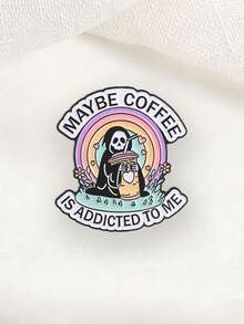Maybe Coffee Is Addicted To Me Enamel Pin Skeleton Reaper Rainbow Coffee Cup Lapel Brooch Coffee Lover Backpack Decor Gift - Multicolor - View 5