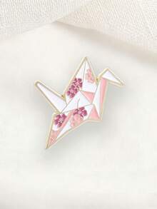 Sakura Origami Crane Enamel Pin Japanese Cherry Blossom Paper Crane Lapel Brooch Wish Peace Backpack Decor Gift - Multicolor - View 5