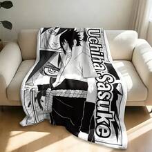 Naruto Uchiha Sasuke Schwarz-Weiß Manga-Collage Flanell-Fleece-Wohndecke, leichte Anime-Muster-Bett- und Sofadecke, Heimdekoration - Farbe 1 - Übersicht 3