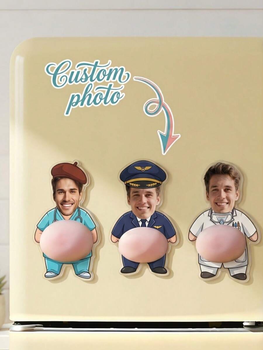 Custom Photo Funny Fridge Magnet - Personalized Face Swap Magnetic Sticker, Home Kitchen Decor, Unique Office Desk Accessory, Creative Gift For Men And Women, Novel Cartoon Stand With Photo - Multicolor - View 1