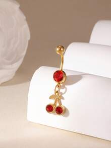 1pc Niche Luxury High-End Zirconia Cherry Belly Button Ring Pendant Navel Piercing Jewelry - Multicolor - View 2