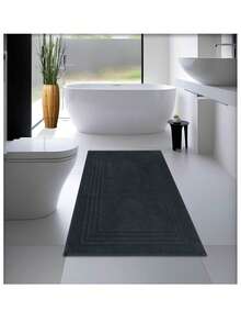 Cotton Woven Absorbent Bath Mat, VERA Bathroom Rug 60x100 Cm - Dark Grey - View 4