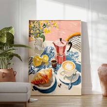 CPWAD French Cafe Breakfast Wall Art, Oil Painting Style Coffee And Croissant, Modern Minimalist Frameless Canvas Decor, Suitable For Kitchen And Dining Room Decoration, French Cafe Scene With Coffee And Croissant - 1pcs - View 6