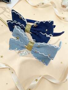1/2pcs Denim Star Girl Cute Bow Headband Hair Accessory, Non-Tightening, Non-Damaging, Suitable For Daily Casual Wear - Multicolor - View 7