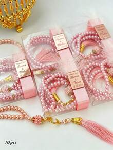 Personalized Islamic Pearl Prayer Beads Set With Customized Engraved Acrylic Tag, Ribbon And Gift Box, Tassel Prayer Beads, Ramadan Wedding Eid Ramadan Baby Shower Guest Souvenir Favor, Multi-Color Pearl Islamic Gift - Multicolor - View 31