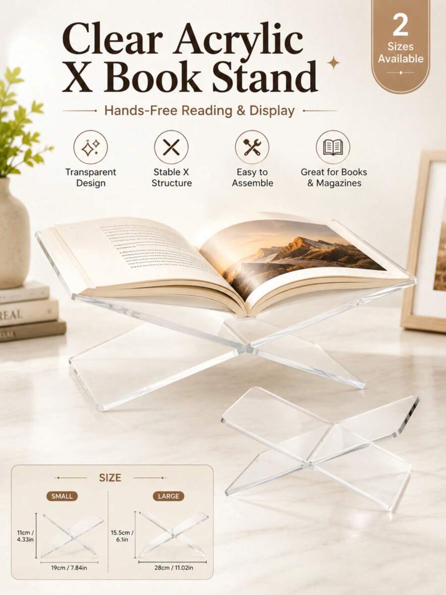 X型透明書架,適用於閱讀樂譜及其他書籍。白色書架,適合居家使用。適用於圖書館、食譜書、音樂專輯及各種其他書籍。 - 書架X - 查看 1