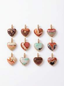 1pc Minimalist Oil Painting Style 14K Gold Plated Copper Material Pendant, Openable Oil-Filled Heart Zirconia Pendant, Women's DIY Daily Bracelet Necklace Keychain Pendant Decoration - Multicolor - View 1