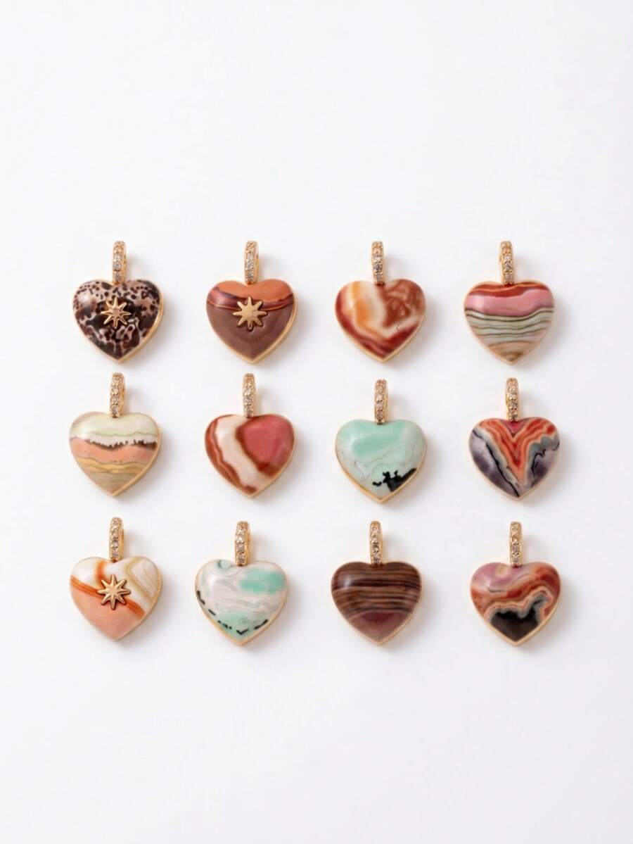 1pc Minimalist Oil Painting Style 14K Gold Plated Copper Material Pendant, Openable Oil-Filled Heart Zirconia Pendant, Women's DIY Daily Bracelet Necklace Keychain Pendant Decoration - Multicolor - View 1
