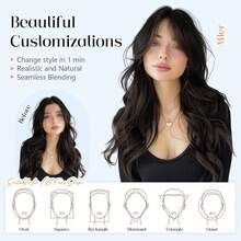 Flequillo postizo de cabello natural para mujer, flequillo postizo de cabello natural para colocar con clips, extensiones de cabello con raya al medio y patillas para uso diario. - 02 Marrón chocolate - Ver 5