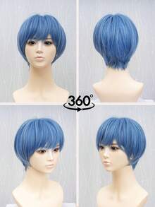 Fog Blue Layered Short Bob Wig, Natural Fluffy Straight Hair Matte Synthetic Fiber Wig With Bangs, Harajuku Egirl Style Wig, Suitable For Daily Wear And Anime Cosplay - Multicolor - View 7