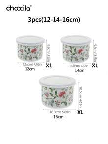 choxila 3/5pcs Nested Storage Bowl Set With Lids, Mixing Bowl Set, Floral Print Enamel Ice Cream Salad Vegetable Prep Bowls, Metal Prep Bowls, Suitable For Baking, Meal Prep, Cooking And Food Serving - View 12