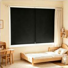 No-Drill Self-Adhesive Blackout Curtains! Custom Size Zipper Style, Heat Insulation And Light Blocking, Suitable For Bedroom And Kitchen, Essential For Renters~ - Black - View 6