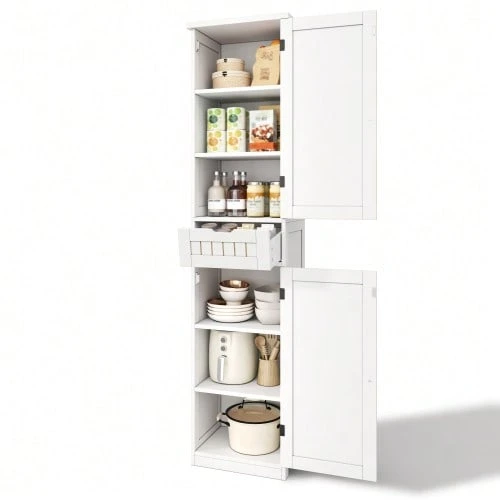 Kitchen Cabinet, 170 * 40 * 30 Cm, With 2 Doors And 1 Drawer, As Well As Adjustable Shelves For Flexible Storage. Suitable For The Kitchen, Dining Room Or Living Room. - White - View 1