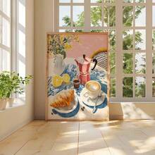 CPWAD French Cafe Breakfast Wall Art, Oil Painting Style Coffee And Croissant, Modern Minimalist Frameless Canvas Decor, Suitable For Kitchen And Dining Room Decoration, French Cafe Scene With Coffee And Croissant - 1pcs - View 3