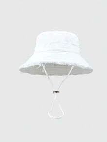 1pc Men's Street Fashion Drawstring Brim Bucket Hat, Adjustable Chin Strap Design, Distressed Frayed Edge Treatment, Soft Fabric, Sun Protection & Windproof, Versatile Style, Suitable For Travel, Beach, Casual Daily Wear - Anti-aging A-type - View 10