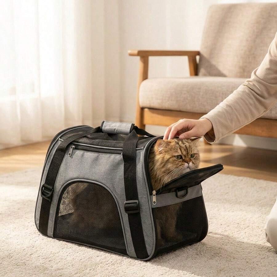 Soft-Edged Foldable Pet Carrier Bag, Suitable For Cats And Small Dogs - Breathable, Scratch-Resistant, Waterproof, Easy To Clean, Lightweight And Portable, With Detachable Shoulder Strap, Suitable For Car/Travel/Airplane/Home Use - Multicolor - View 1