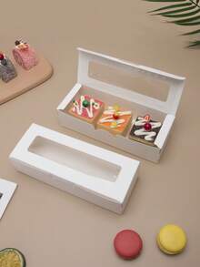 10pcs/20pcs Rectangular Window Macaron Box, Bread Box, Dessert, Donut, Chocolate, Candy Packaging Box, Transparent Window Kraft Paper Cookie, Snowflake Crisp, Nougat, Pastry Gift Packaging Box - View 6