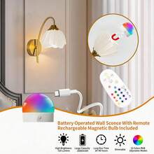 Lampu Dinding Bertenaga Baterai, Lampu Dinding Pengisian Nirkabel Warna Emas dengan Bohlam 2000mAh yang Dapat Dilepas dan Dapat Diredupkan serta Kontrol Jarak Jauh, Dekorasi Dinding 15 Warna, Cocok untuk Kamar Tidur, Ruang Tamu, Lorong - Beraneka warna - View 3