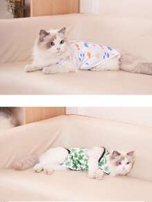 1pc Pet Spay/Neuter Recovery Suit For Mother Cats And Dogs, Postpartum/Post-Surgery Anti-Licking Anti-Scratching Adjustable Hook And Loop Belly Protector, Thin Weaning Suit For Male Cats - Blue and White - View 10