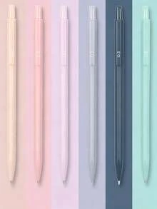 1支/6支裝 Morandi 馬卡龍色系啞光可伸縮凝膠筆 0.5mm 純色極簡按壓簽名筆 Ins風黑墨水筆 文具套組 適合女生、學生、辦公室、手帳、工作、學習、繪圖、書寫與開學季 - 純色0.5 - 查看 1