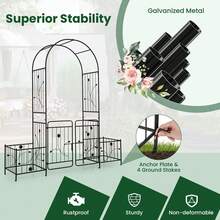Garden Arch With Gate, Heavy Duty Metal Arbor With Planting Frame, Rustproof Trellis For Climbing Roses, Vines, Grapevines - Black - View 5