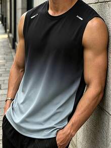 Men's Gradient Sports Tank Top, Summer Street Sports Versatile Sleeveless Fitness Running Vest - Grey - View 2