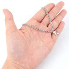 1pc New Simple Initial Pendant Gold Color Stainless Steel Chain Necklace For Men - Silver - View 3