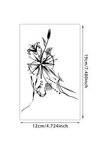1 Pc Men's Black Stippled Temporary Tattoo Stickers, Abstract Compass Rose With Lily Floral Dot Line Art Pattern Waterproof Sweatproof Wanderlust Body Stickers For Arm Thigh Travel Decor - Black - View 6