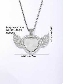 Custom Photo Hip Hop Memory Angel Wings Reversible Heart Photo Frame Pendant Necklace, Printed Jewelry Exquisite Special Gift - Multicolor - View 5