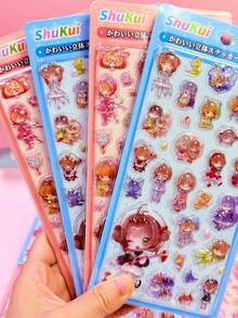 日系魔法少女果凍浮雕泡泡貼紙，多色頭髮可愛角色學生文具拼貼素材，兒童手工DIY裝飾趣味貼紙，療癒風手帳、水杯、行李箱裝飾貼紙，學校用品、DIY相簿、手機、賀卡、Guka禮物配件 - 彩色 - 查看 1