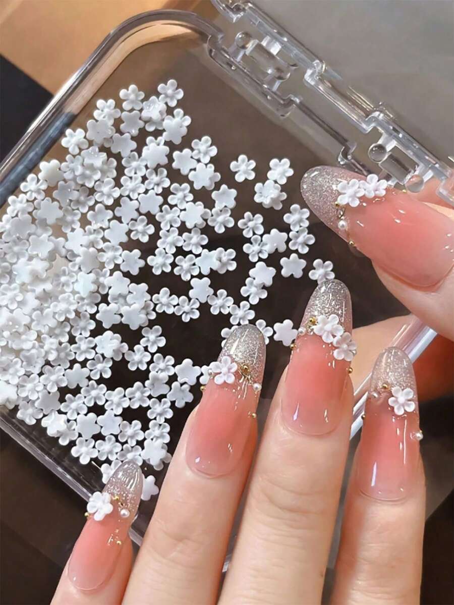 100入 3D 白色五瓣花美甲貼紙,迷你時尚精緻法式風,適用婚禮、假期美甲沙龍,美甲貼紙配件美甲飾品 - 白色 - 查看 1
