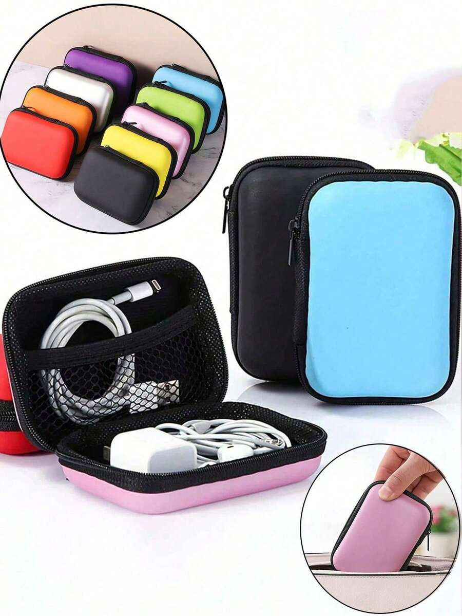 1 pieza Bolsa de almacenamiento portátil mini, organizador de cables de datos y cargador de teléfono, caja de almacenamiento con cremallera, bolsa organizadora de cargador USB y auriculares