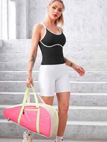 Blusa casual versátil de mujer con bloques de color, plisada y ajuste ceñido - Blanco y Negro - Ver 5