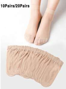 10 pares/20 pares de calcetines cortos de unicolor básico - Beis - Ver 3